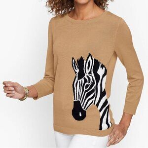 Talbots Crewneck Zebra Print Beige Sweater Size XS